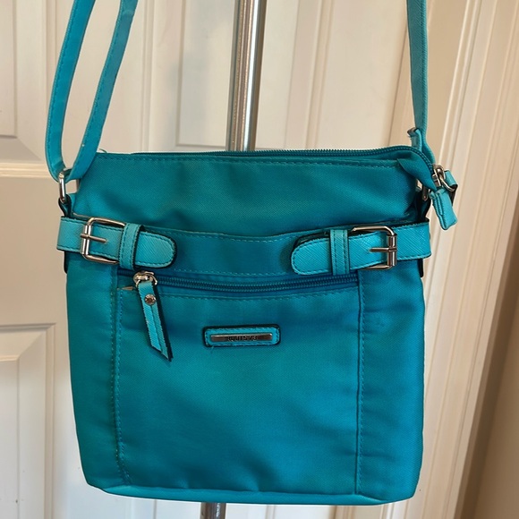 Roots aqua turquoise crossbody bag - adjustable straps; silver hardware - Picture 2 of 12